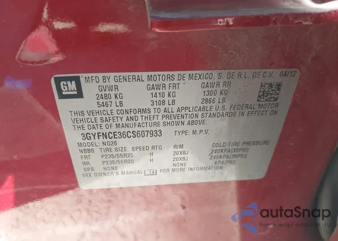 2012 Cadillac Srx Premium Collection from USA, damaged, VIN 3GYFNCE36CS607933